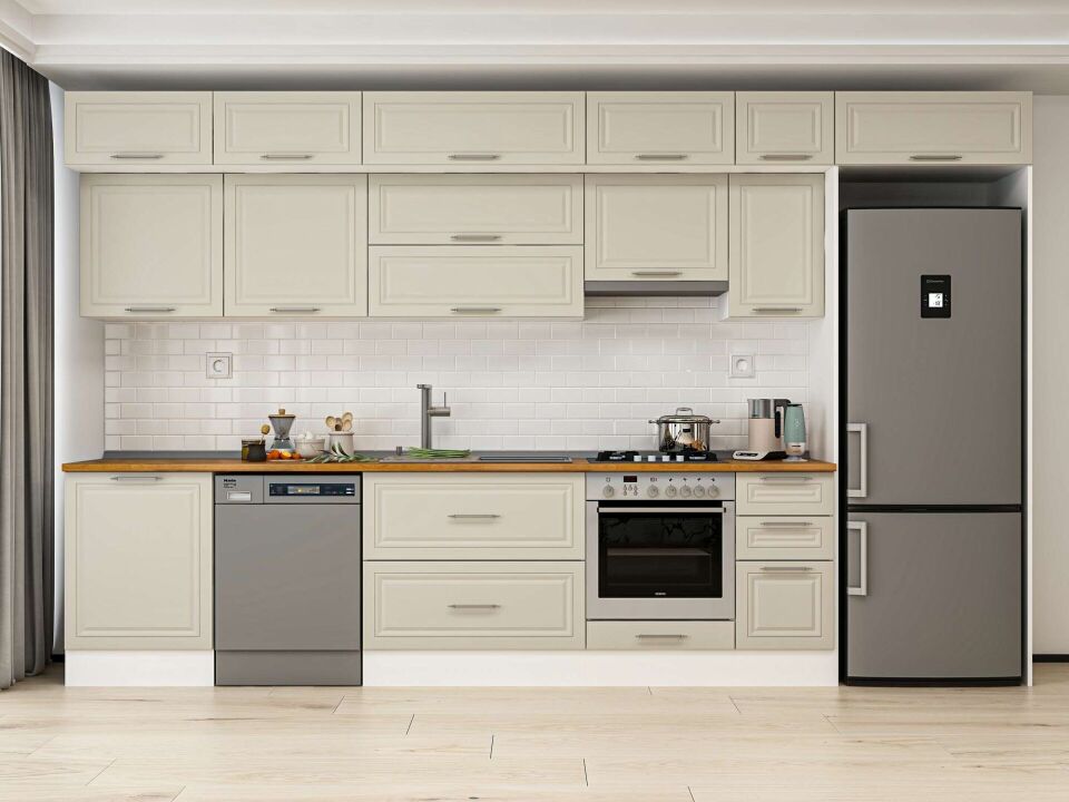 Alvinka 390X240 Cm Klasik Mebran Mutfak Dolabı Beyaz Beyaz Mb-E90S60S40-1