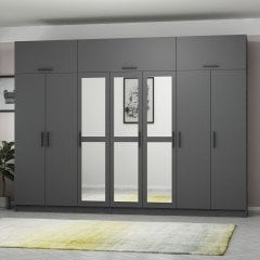 Minar Kale 7 Kapaklı 3 Aynalı 4 Ç Dolap Ve Yüklük Antrasit 255CM