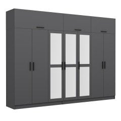 Minar Kale 7 Kapaklı 3 Aynalı 4 Ç Dolap Ve Yüklük Antrasit 255CM