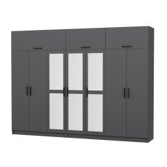 Minar Kale 7 Kapaklı 3 Aynalı 4 Ç Dolap Ve Yüklük Antrasit 255CM