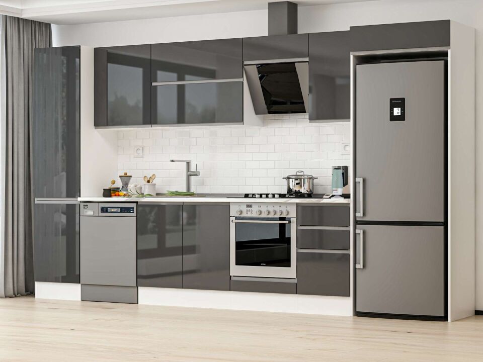 Alvinka 385X222 Cm High Gloss Mutfak Dolabı Mbb-E90B50S45-2 High Gloss | Antrasit - Mdf