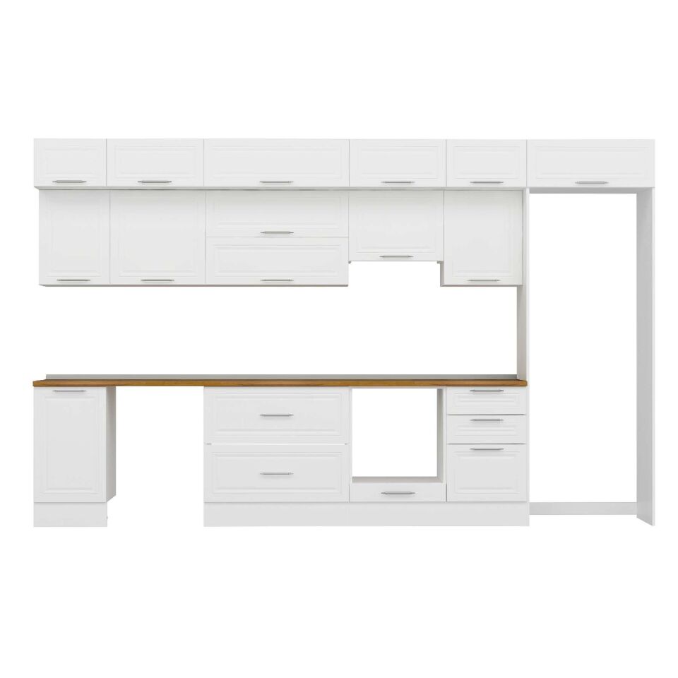 Alvinka 375X240 Cm Klasik Mebran Mutfak Dolabı Mb-E80S45S50-1 Mebran | Beyaz - Mdf