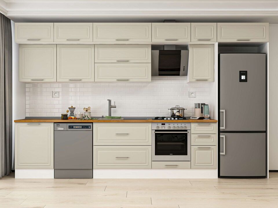 Alvinka 390X240 Cm Klasik Mebran Mutfak Dolabı Beyaz Beyaz Mb-E90S60S40-2