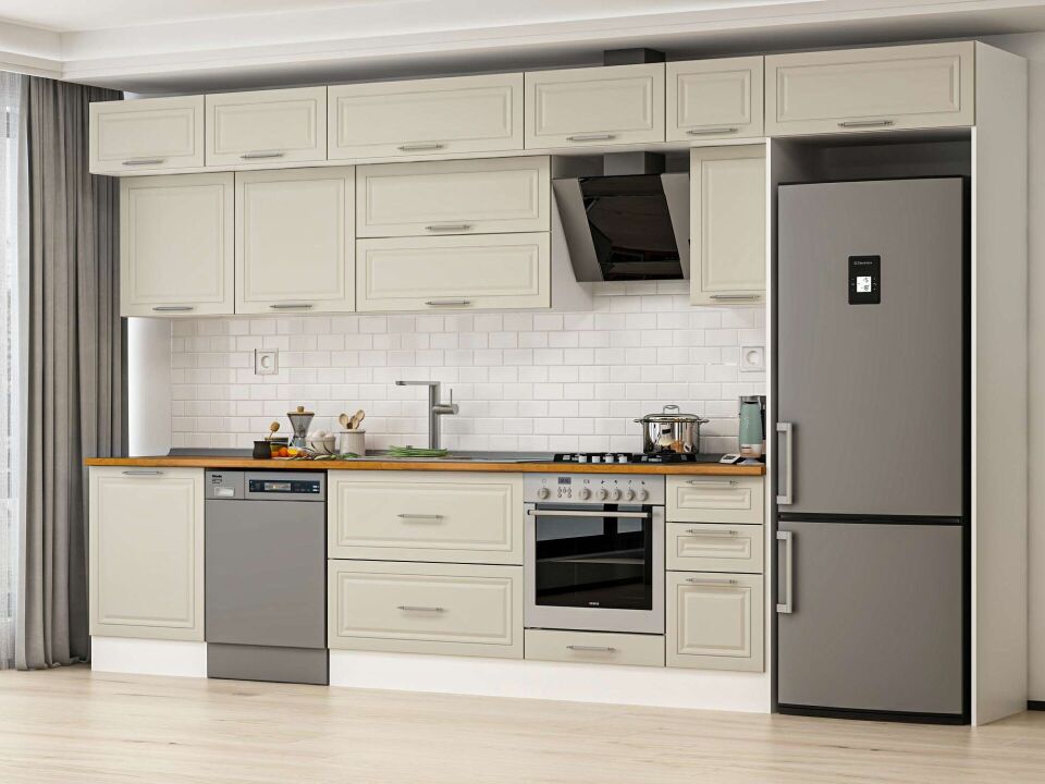Alvinka 390X240 Cm Klasik Mebran Mutfak Dolabı Beyaz Beyaz Mb-E90S60S40-2