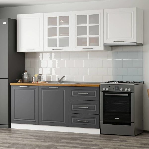 MİNAR 240 CM MEBRAN C MUTFAK DOLABI BEYAZ ANTRASİT 240-MCBA2