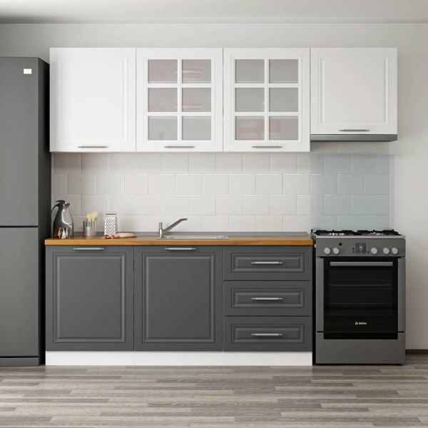 MİNAR 240 CM MEBRAN C MUTFAK DOLABI BEYAZ ANTRASİT 240-MCBA2