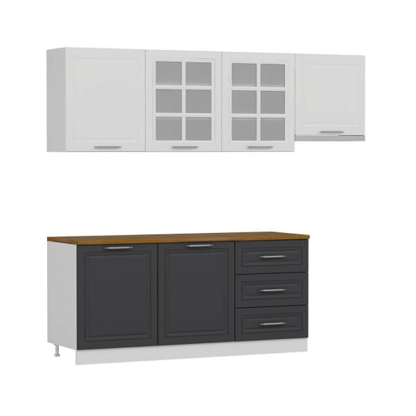 MİNAR 240 CM MEBRAN C MUTFAK DOLABI BEYAZ ANTRASİT 240-MCBA2