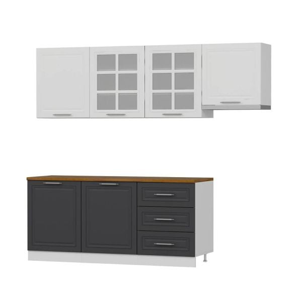 MİNAR 240 CM MEBRAN C MUTFAK DOLABI BEYAZ ANTRASİT 240-MCBA2