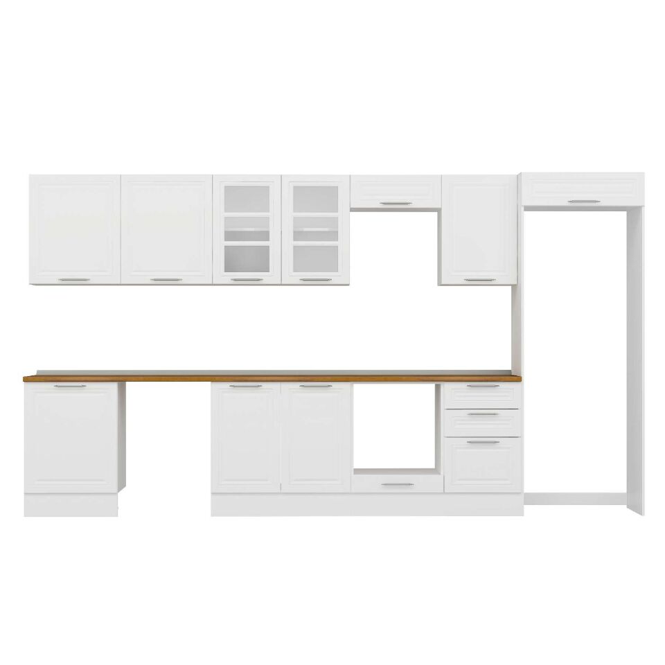 Alvinka 390X222 Cm Klasik Mebran Mutfak Dolabı Mb-E80S60S50-3 Mebran | Beyaz - Suntalam