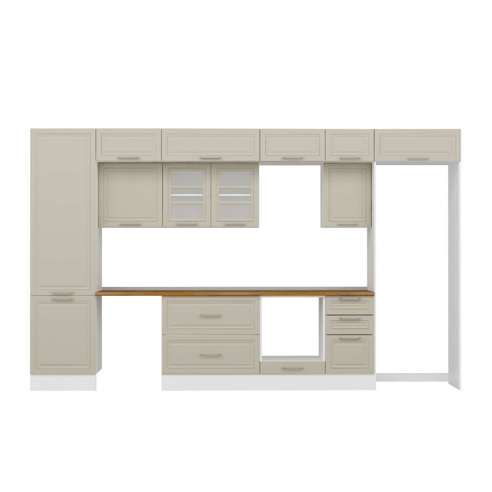 Alvinka 395X240 Cm Klasik Mebran Mutfak Dolabı Mbb-E90B60S45-3 Mebran | Kumtaşı - Suntalam