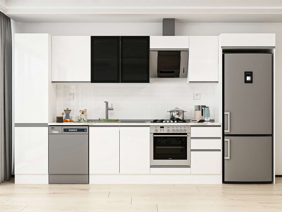 Alvinka 385X222 Cm High Gloss Mutfak Dolabı Mbb-E90B50S45-3 High Gloss | Beyaz - Mdf