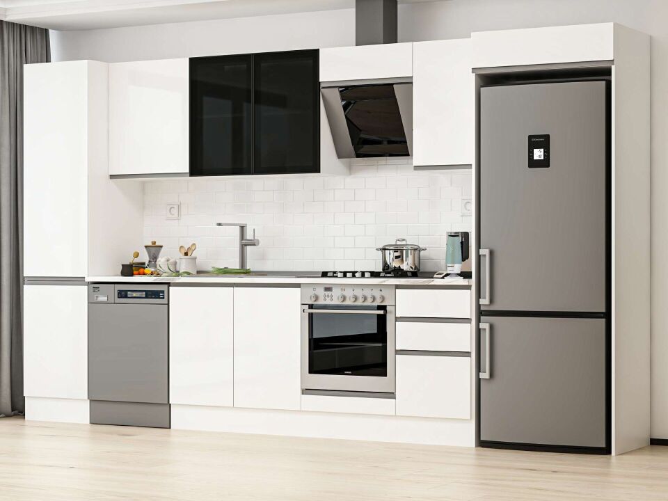 Alvinka 385X222 Cm High Gloss Mutfak Dolabı Mbb-E90B50S45-3 High Gloss | Beyaz - Mdf