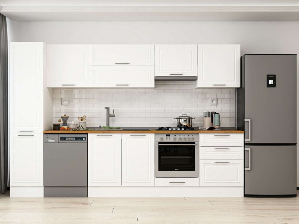 Alvinka 305X210 Cm Klasik Mebran Mutfak Dolabı Mb-E80B45S60-1 Mebran | Beyaz - Mdf