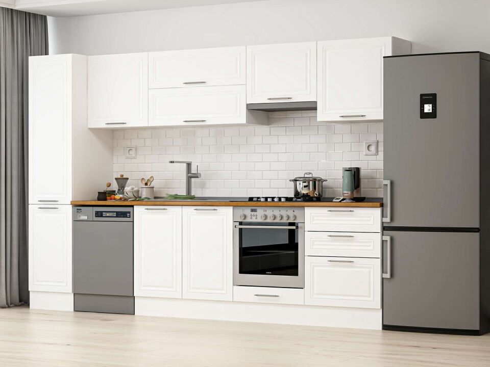 Alvinka 305X210 Cm Klasik Mebran Mutfak Dolabı Mb-E80B45S60-1 Mebran | Beyaz - Mdf