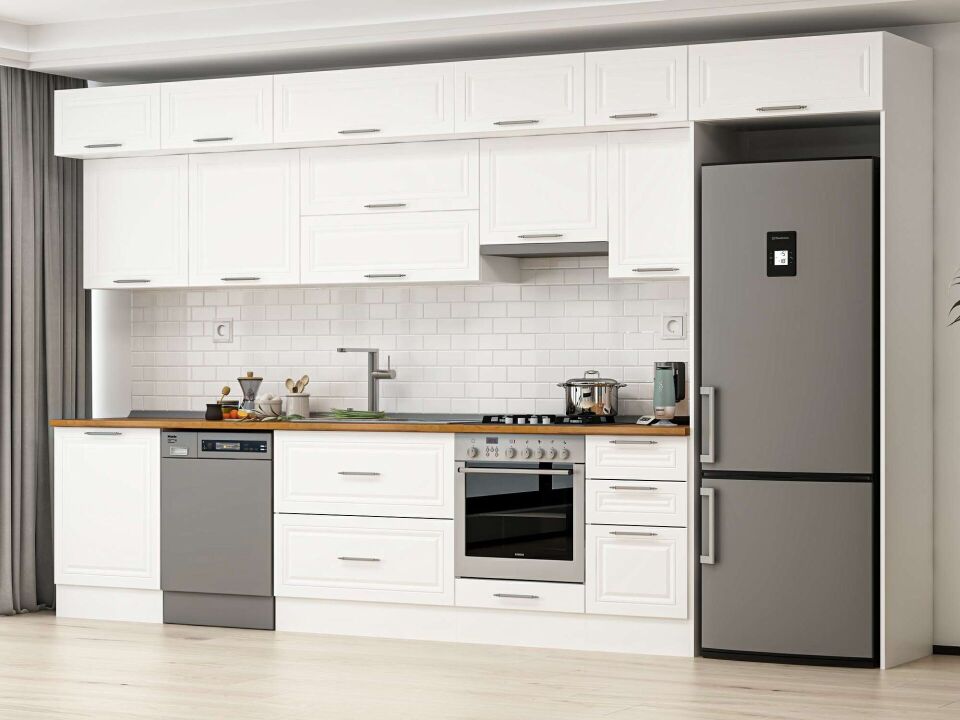 Alvinka 395X240 Cm Klasik Mebran Mutfak Dolabı Beyaz Beyaz Mb-E90S60S45-1