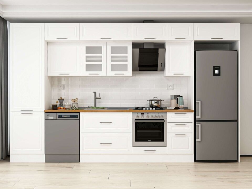 Alvinka 395X240 Cm Klasik Mebran Mutfak Dolabı Mbb-E90B60S45-3 Mebran | Beyaz - Mdf