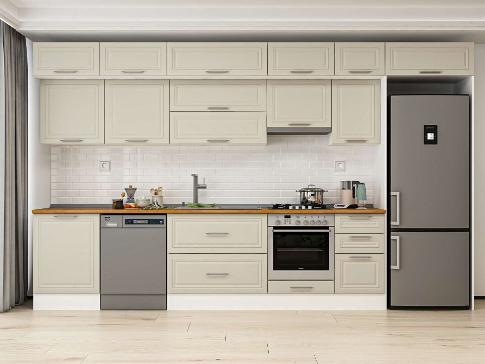 Alvinka 395X240 Cm Klasik Mebran Mutfak Dolabı Beyaz Beyaz Mb-E90S60S45-1