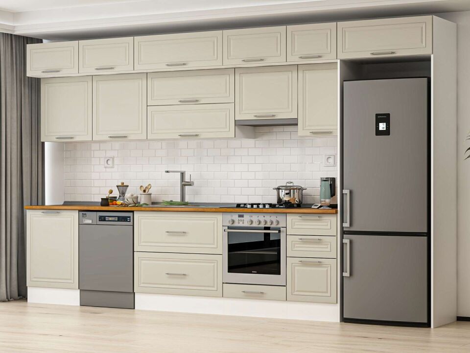 Alvinka 395X240 Cm Klasik Mebran Mutfak Dolabı Beyaz Beyaz Mb-E90S60S45-1