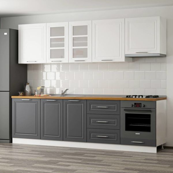 MİNAR 270 CM MEBRAN C MUTFAK DOLABI BEYAZ ANTRASİT 270-MCBA1