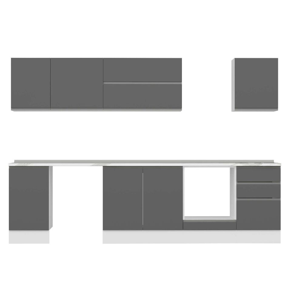 Alvinka 305X210 Cm High Gloss Mutfak Dolabı M-E90S45S50-2 High Gloss | Antrasit - Mdf
