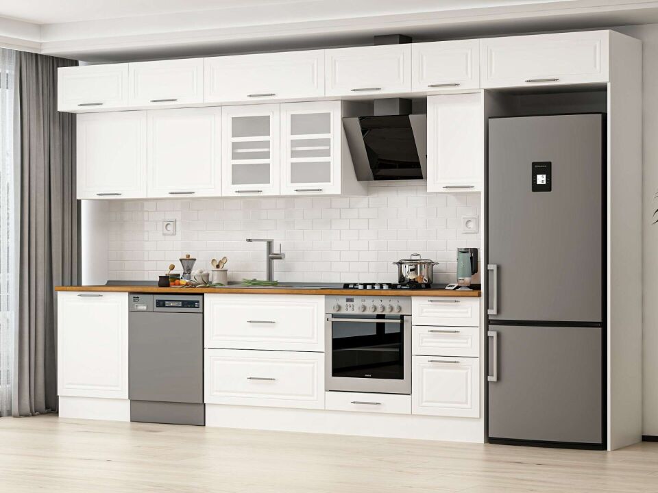 Alvinka 395X240 Cm Klasik Mebran Mutfak Dolabı Beyaz Beyaz Mb-E90S60S45-3