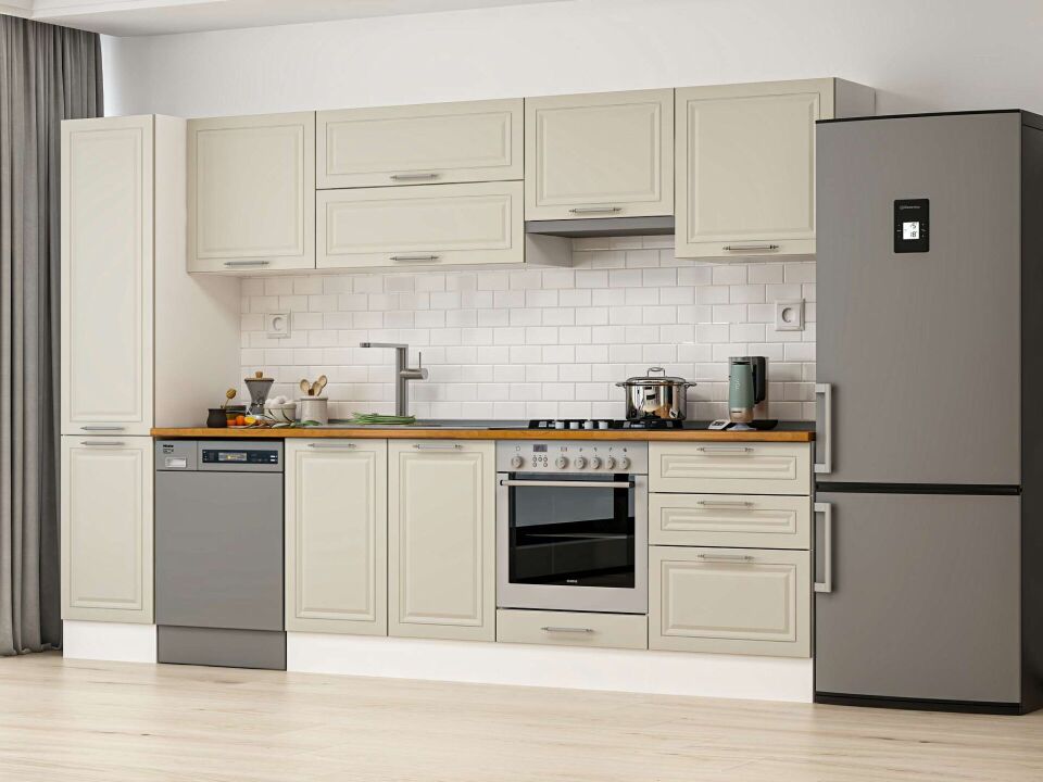 Alvinka 305X210 Cm Klasik Mebran Mutfak Dolabı Mb-E80B45S60-1 Mebran | Kumtaşı - Mdf