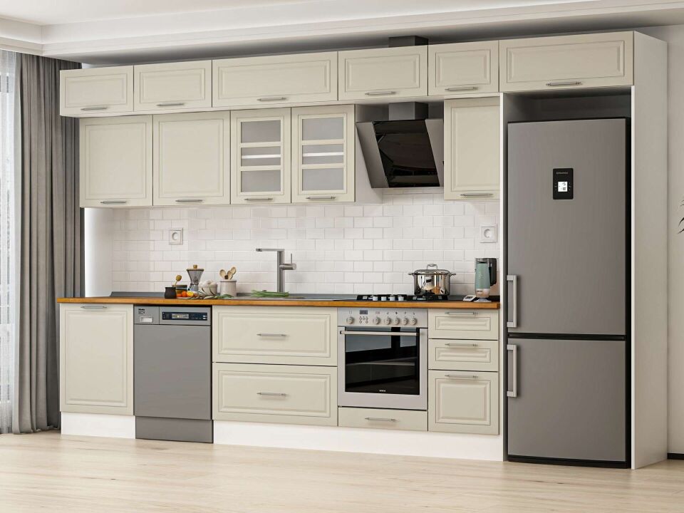 Alvinka 395X240 Cm Klasik Mebran Mutfak Dolabı Beyaz Beyaz Mb-E90S60S45-3