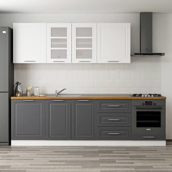 MİNAR 270 CM MEBRAN C MUTFAK DOLABI BEYAZ ANTRASİT 270-MCBA3