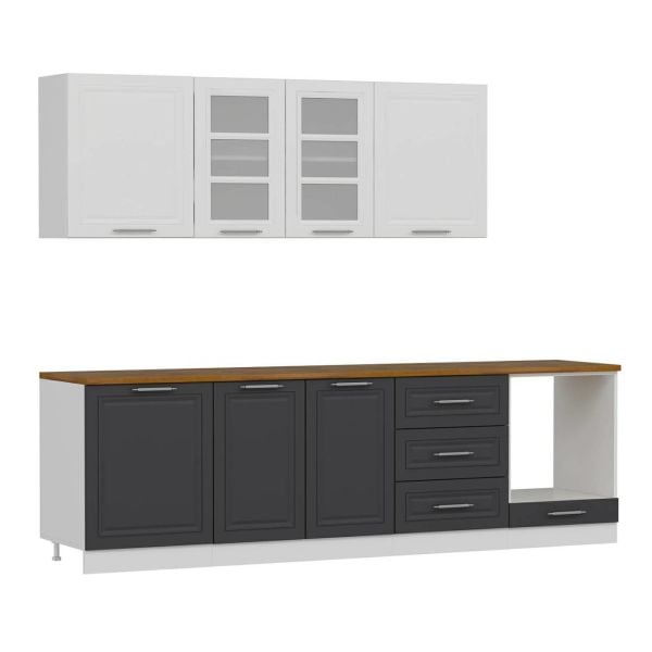 MİNAR 270 CM MEBRAN C MUTFAK DOLABI BEYAZ ANTRASİT 270-MCBA3