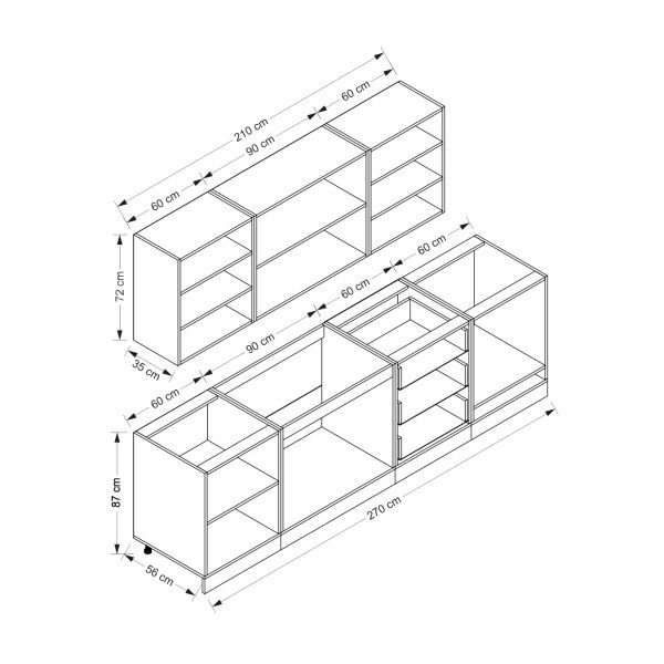 MİNAR 270 CM MEBRAN C MUTFAK DOLABI BEYAZ ANTRASİT 270-MCBA3