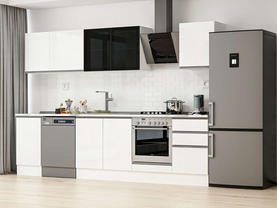 Alvinka 305X210 Cm High Gloss Mutfak Dolabı M-E90S45S50-3 High Gloss | Beyaz - Suntalam
