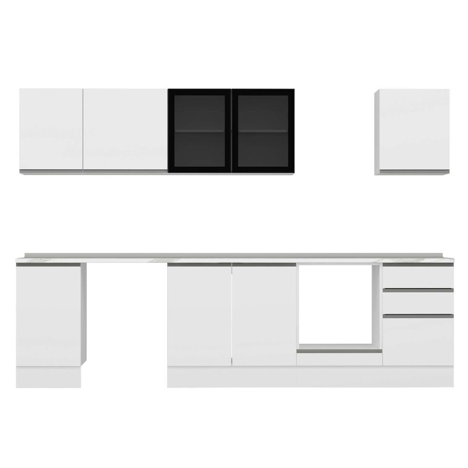 Alvinka 305X210 Cm High Gloss Mutfak Dolabı M-E90S45S50-3 High Gloss | Beyaz - Suntalam
