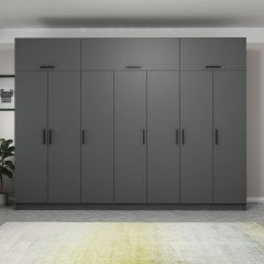 Minar Kale 7 Kapaklı 4 Çekmeceli Dolap Ve Yüklük Antrasit