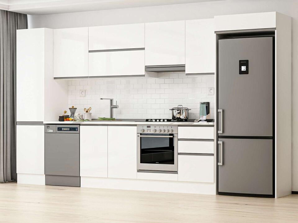 Alvinka 390X222 Cm High Gloss Mutfak Dolabı Mbb-E90B50S50-1 High Gloss | Beyaz - Mdf