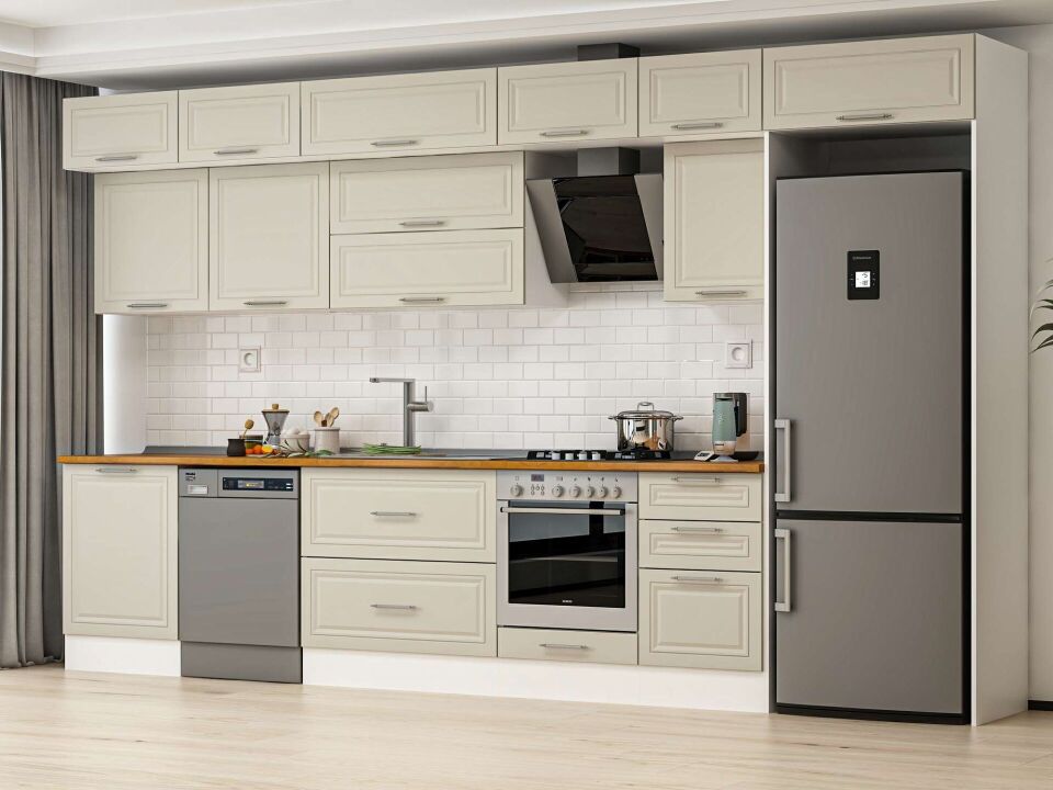Alvinka 400X240 Cm Klasik Mebran Mutfak Dolabı Beyaz Beyaz Mb-E90S60S50-2