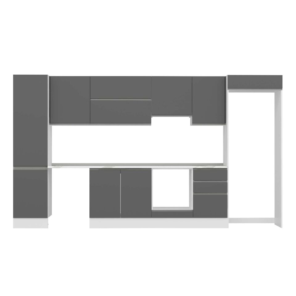 Alvinka 390X222 Cm High Gloss Mutfak Dolabı Mbb-E90B50S50-1 High Gloss | Antrasit - Suntalam