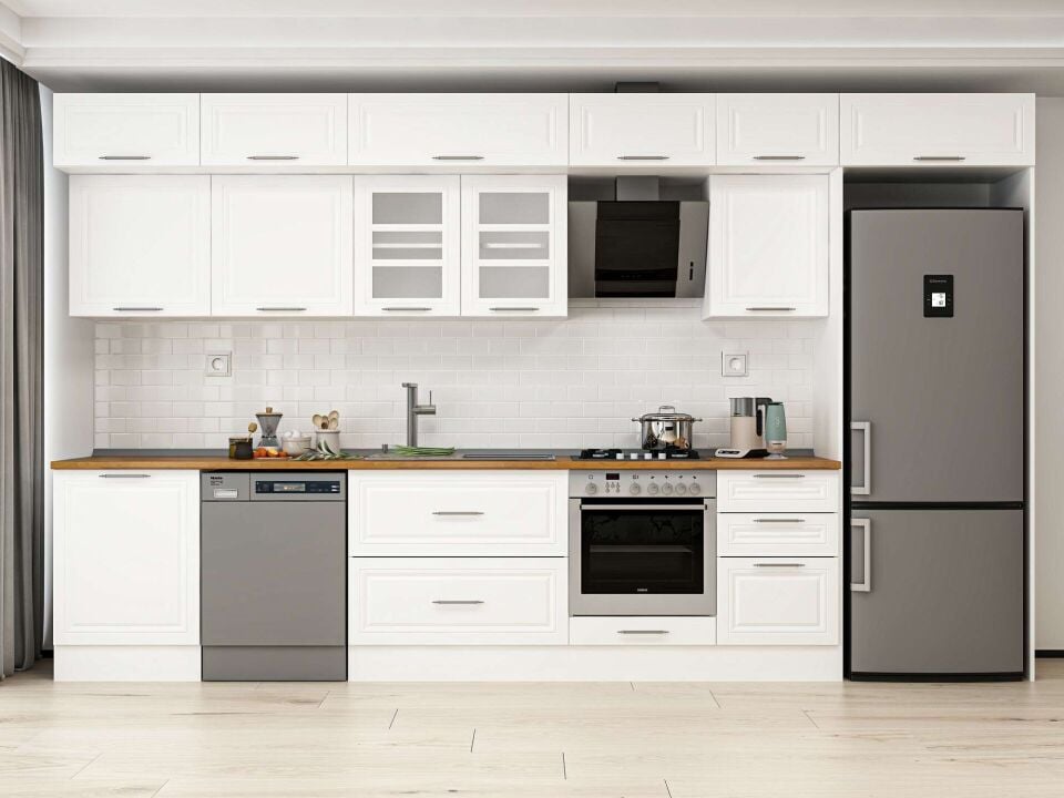 Alvinka 400X240 Cm Klasik Mebran Mutfak Dolabı Beyaz Beyaz Mb-E90S60S50-3