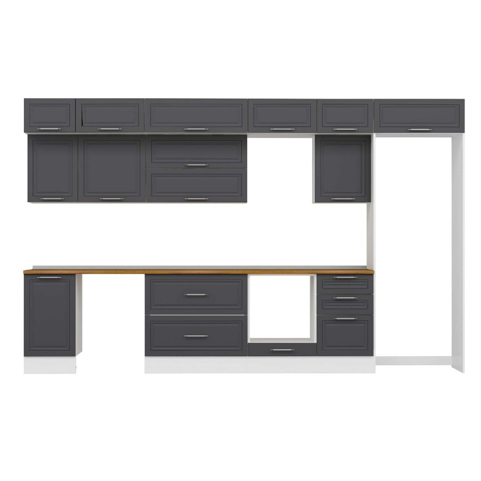 Alvinka 375X240 Cm Klasik Mebran Mutfak Dolabı Mb-E80S45S50-2 Mebran | Antrasit - Mdf