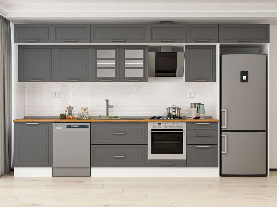 Alvinka 400X240 Cm Klasik Mebran Mutfak Dolabı Beyaz Beyaz Mb-E90S60S50-3