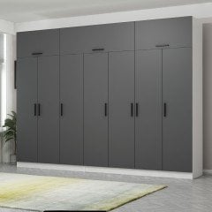 Minar Kale 7 Kapaklı 4 Çekmeceli Dolap Ve Yüklük Beyaz Antrasit