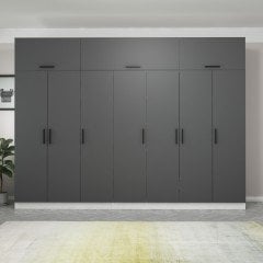 Minar Kale 7 Kapaklı 4 Çekmeceli Dolap Ve Yüklük Beyaz Antrasit