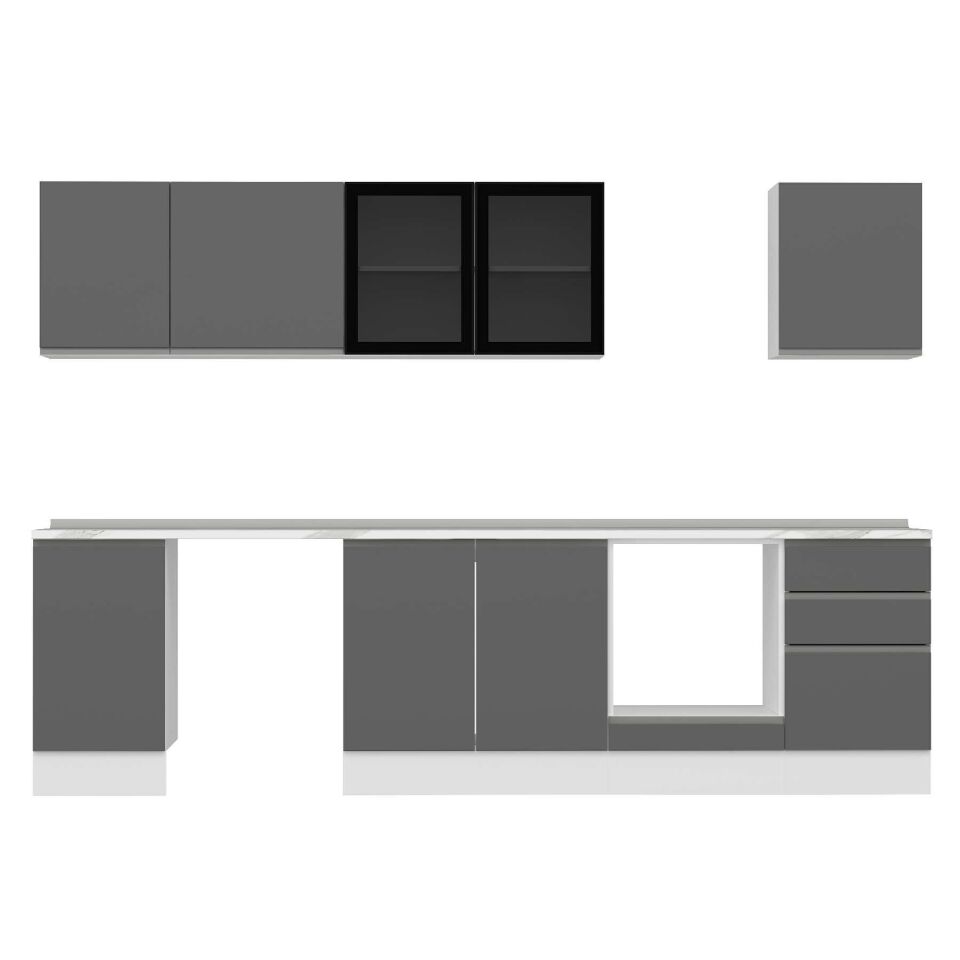 Alvinka 305X210 Cm High Gloss Mutfak Dolabı M-E90S45S50-3 High Gloss | Antrasit - Mdf