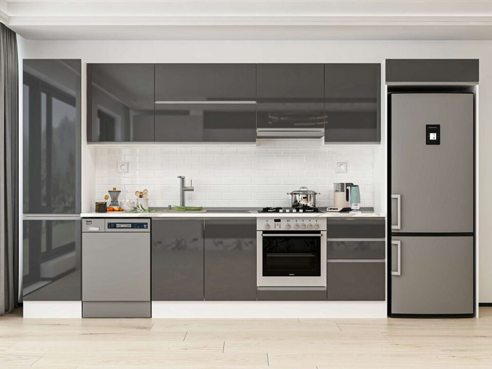Alvinka 390X222 Cm High Gloss Mutfak Dolabı Mbb-E90B50S50-1 High Gloss | Antrasit - Mdf