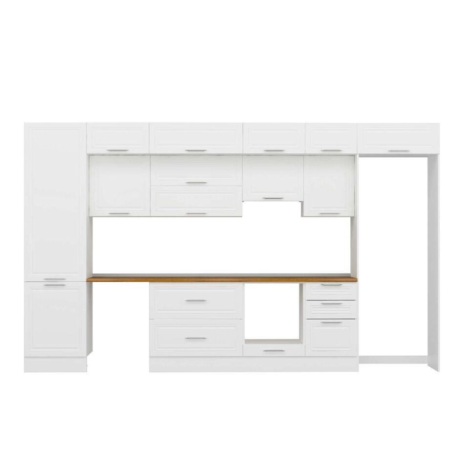 Alvinka 400X240 Cm Klasik Mebran Mutfak Dolabı Mbb-E90B60S50-1 Mebran | Beyaz - Mdf