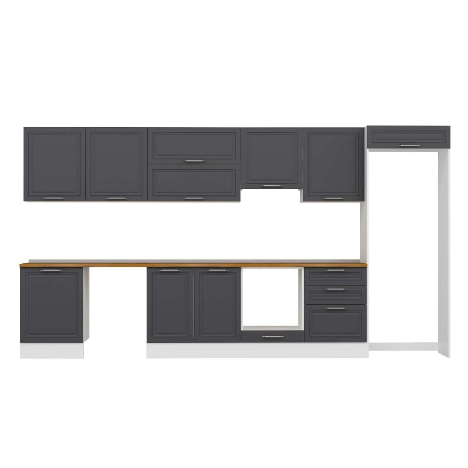 Alvinka 400X222 Cm Klasik Mebran Mutfak Dolabı Mb-E80S60S60-1 Mebran | Antrasit - Suntalam