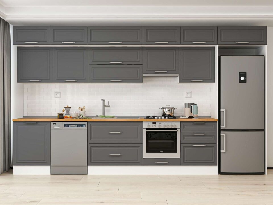 Alvinka 410X240 Cm Klasik Mebran Mutfak Dolabı Beyaz Beyaz Mb-E90S60S60-1