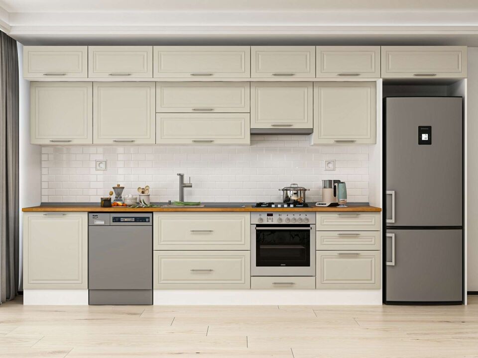 Alvinka 410X240 Cm Klasik Mebran Mutfak Dolabı Beyaz Beyaz Mb-E90S60S60-1