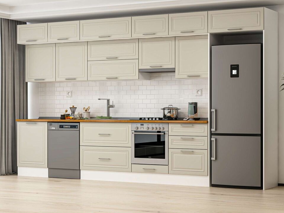 Alvinka 410X240 Cm Klasik Mebran Mutfak Dolabı Beyaz Beyaz Mb-E90S60S60-1