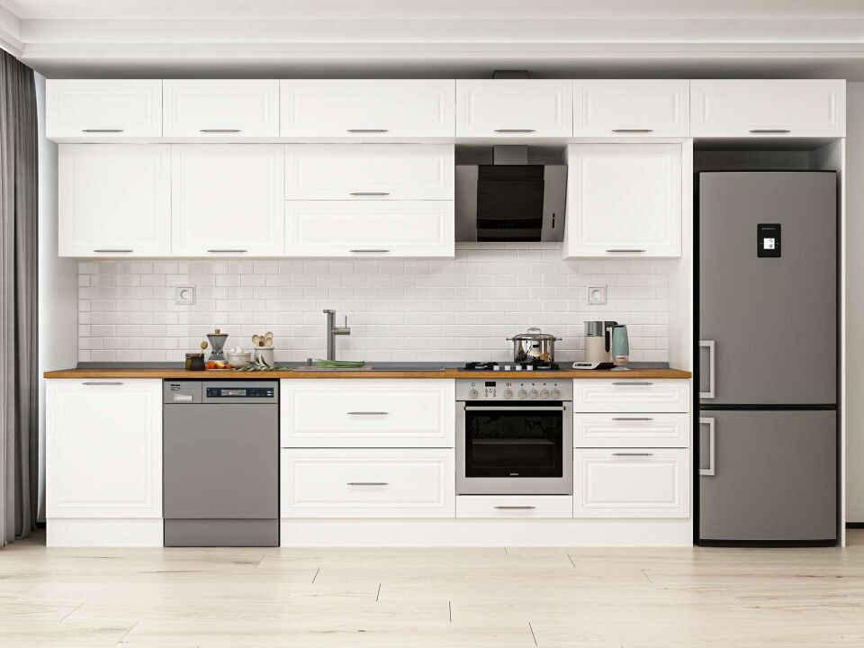 Alvinka 410X240 Cm Klasik Mebran Mutfak Dolabı Beyaz Beyaz Mb-E90S60S60-2