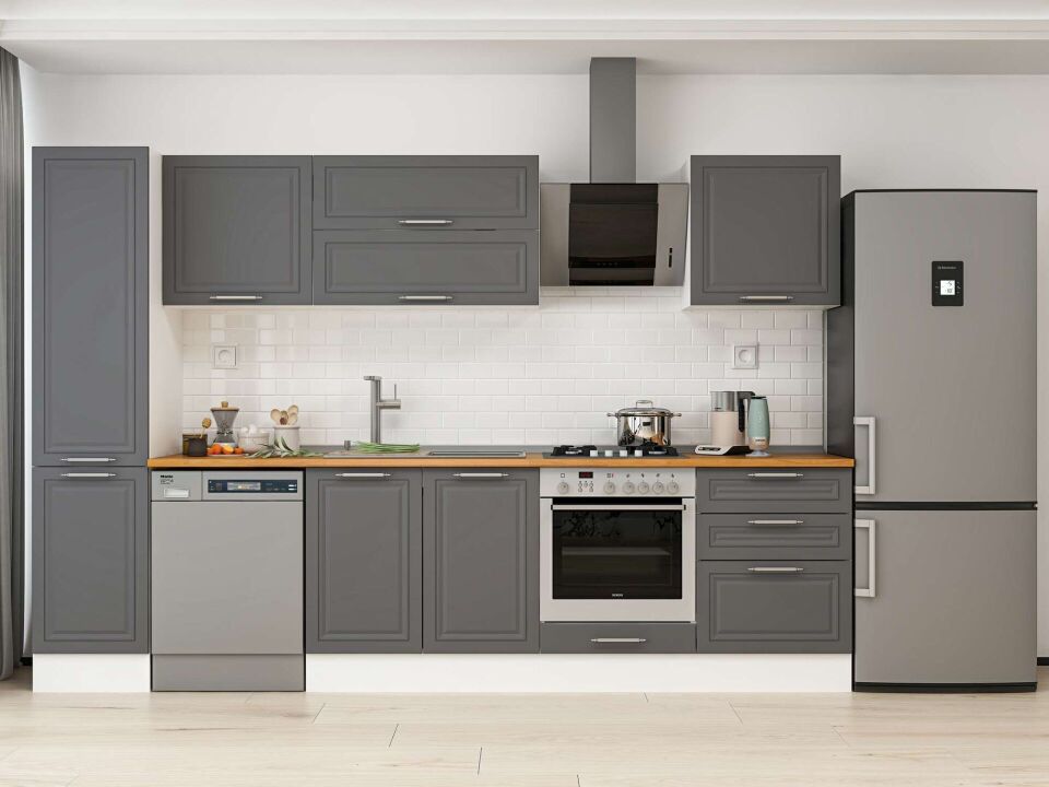 Alvinka 305X210 Cm Klasik Mebran Mutfak Dolabı Mb-E80B45S60-2 Mebran | Antrasit - Mdf